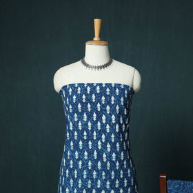 Blue - Natural Dyed Hand Block Print Cotton Indigo Bagru 3pc Unstitched Dress Material 12