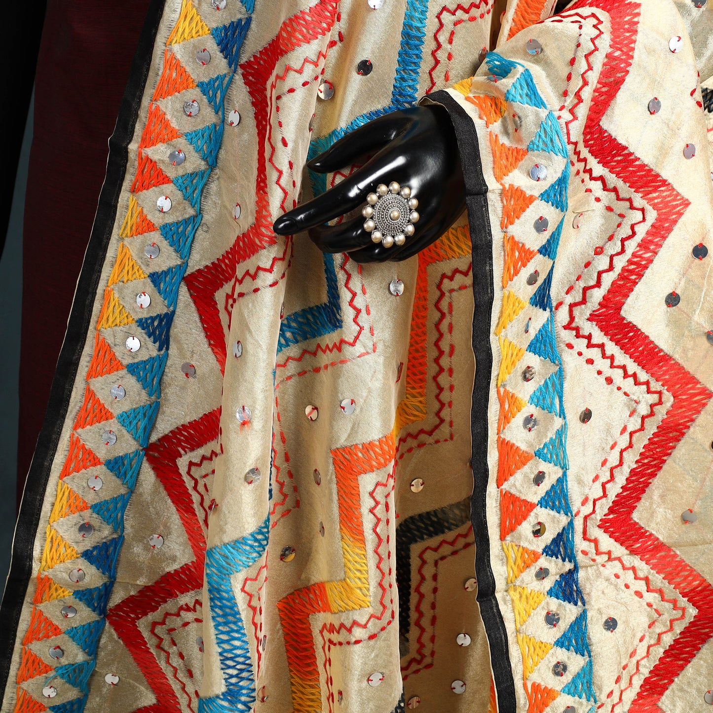 Ranihati Chanderi Silk Zig Zag Hand Embroidery Dupatta 81