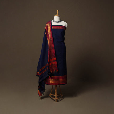 Dharwad Cotton 3pc Unstitched Dress Material Suit Set with Woven Border 43