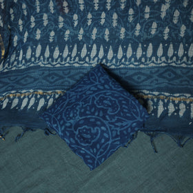 Blue - Natural Dyed Hand Block Print Cotton Indigo Bagru 3pc Unstitched Dress Material 12
