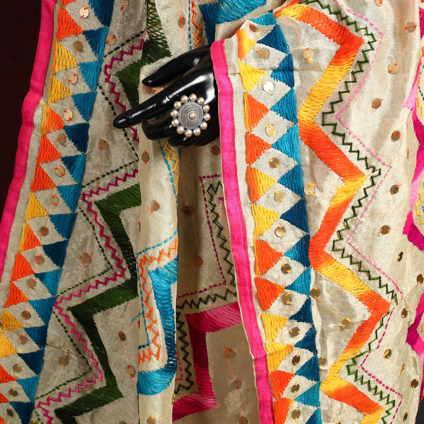 Ranihati Chanderi Silk Zig Zag Hand Embroidery Dupatta 82