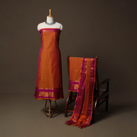 Dharwad Cotton 3pc Unstitched Dress Material Suit Set with Woven Border 42