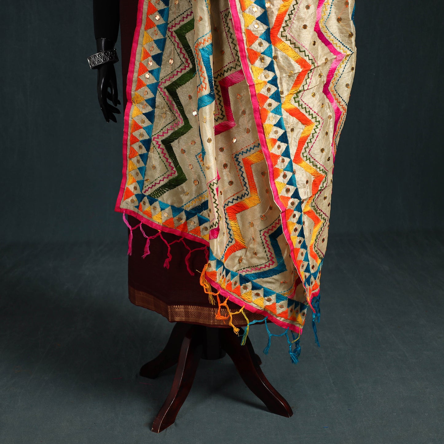 Ranihati Chanderi Silk Zig Zag Hand Embroidery Dupatta 82