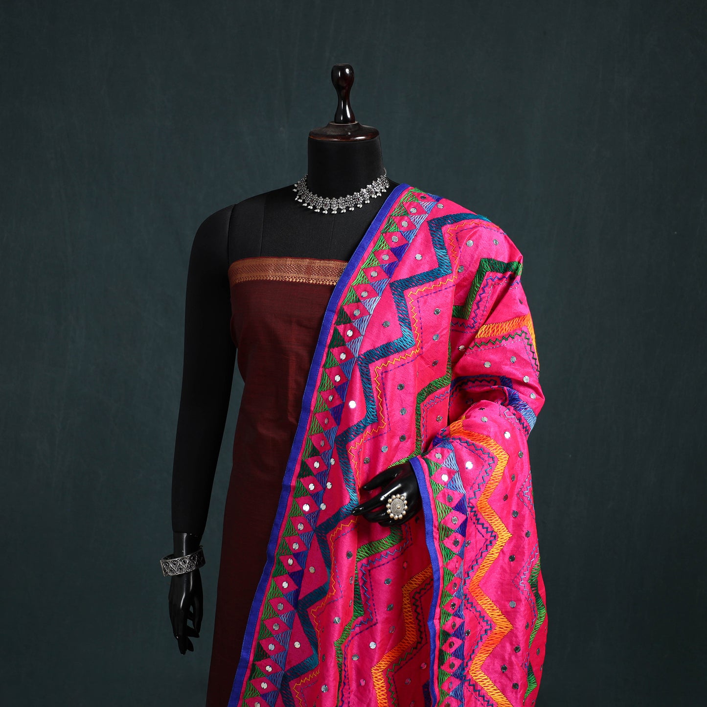 Ranihati Chanderi Silk Zig Zag Hand Embroidery Dupatta 86