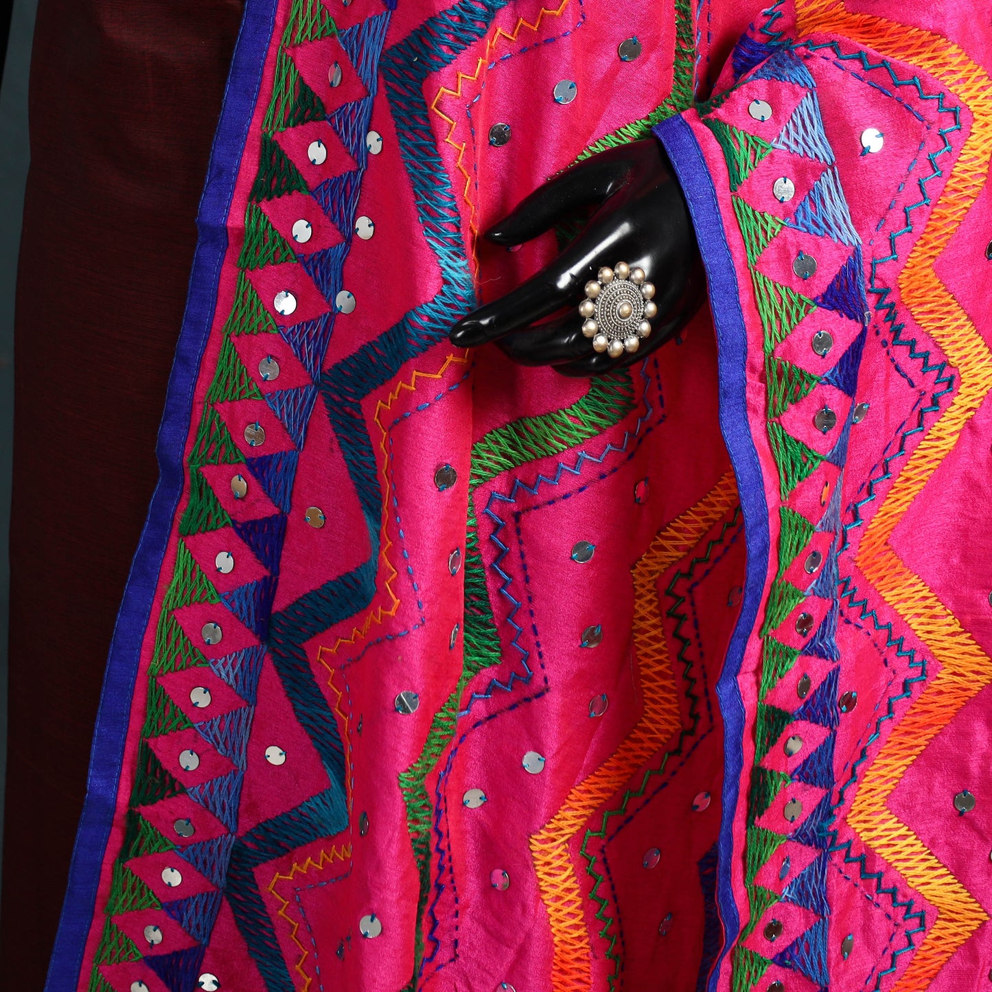 Ranihati Chanderi Silk Zig Zag Hand Embroidery Dupatta 86