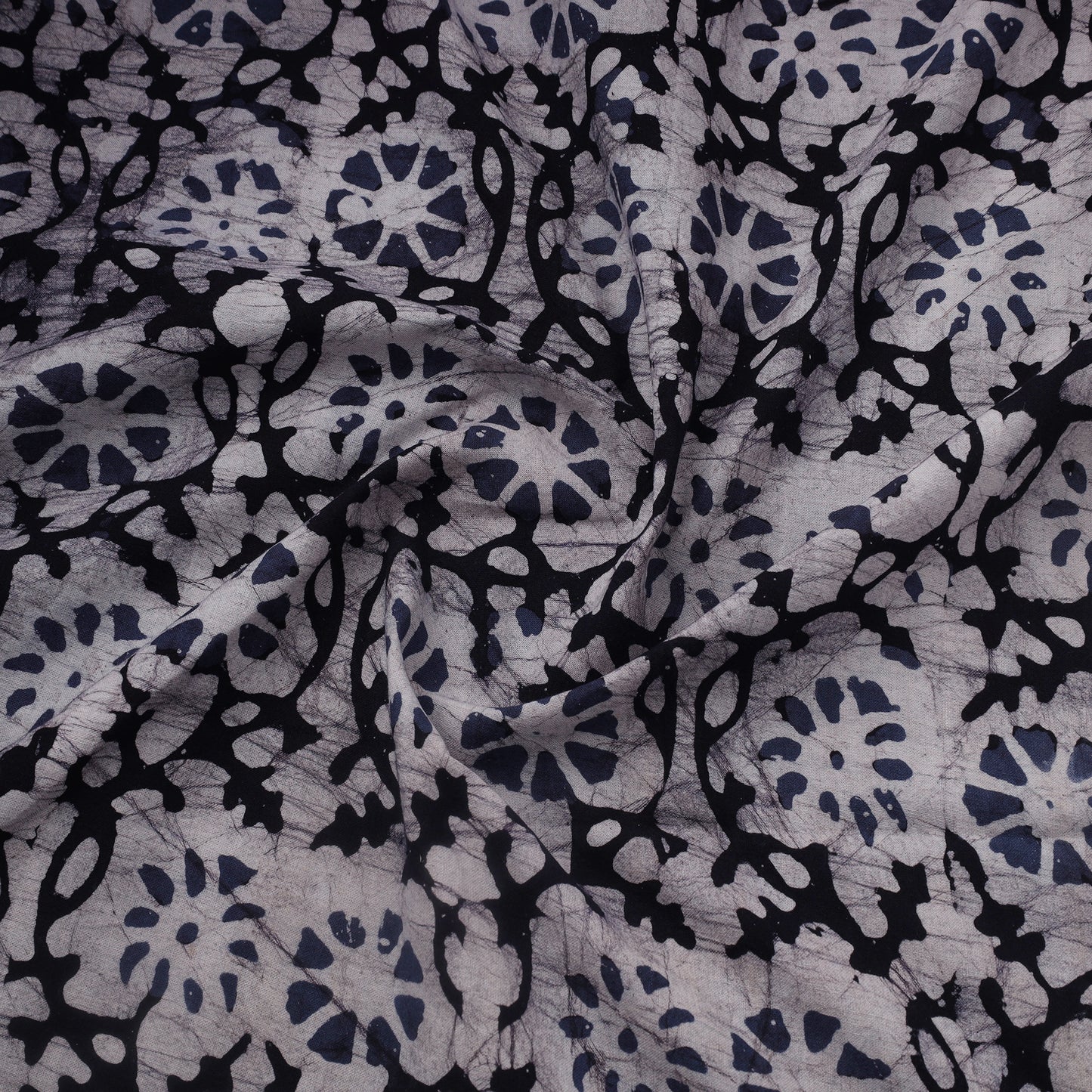 Black Cotton Kutch Hand Batik Print Fabric