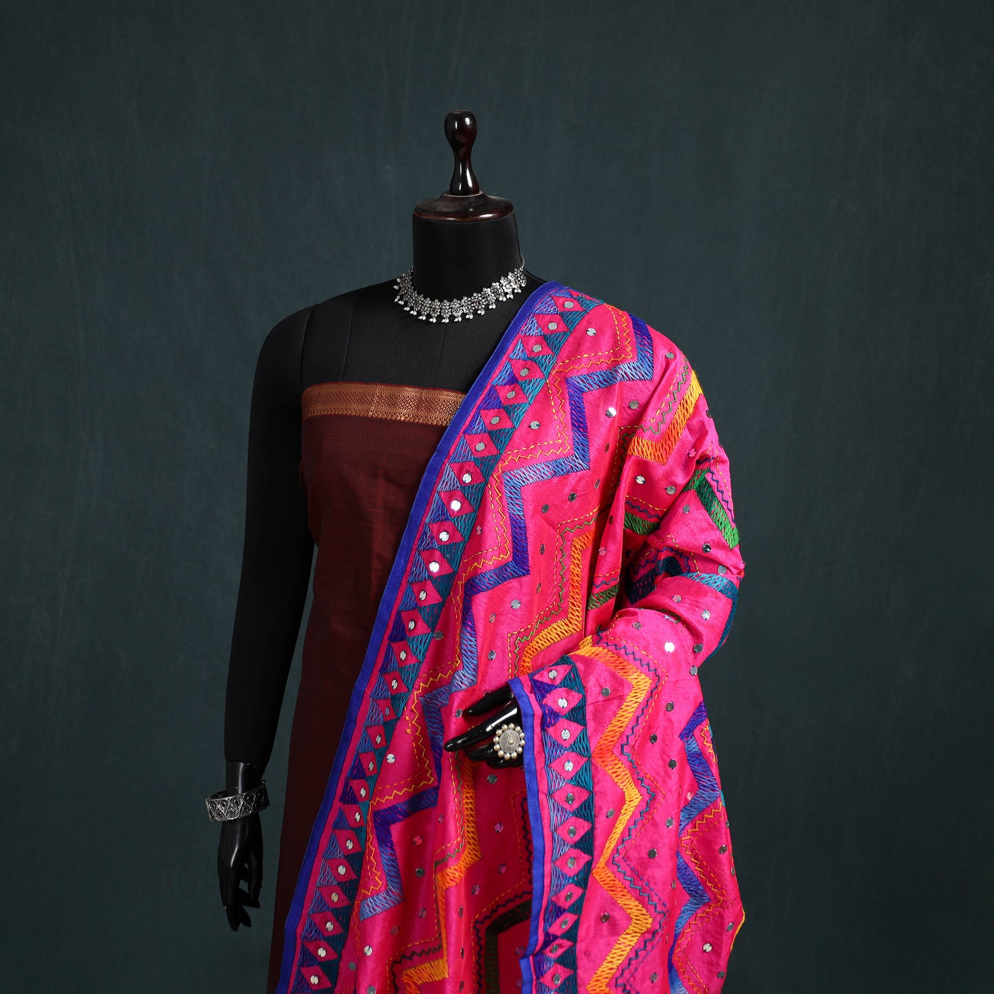 Ranihati Chanderi Silk Zig Zag Hand Embroidery Dupatta 87