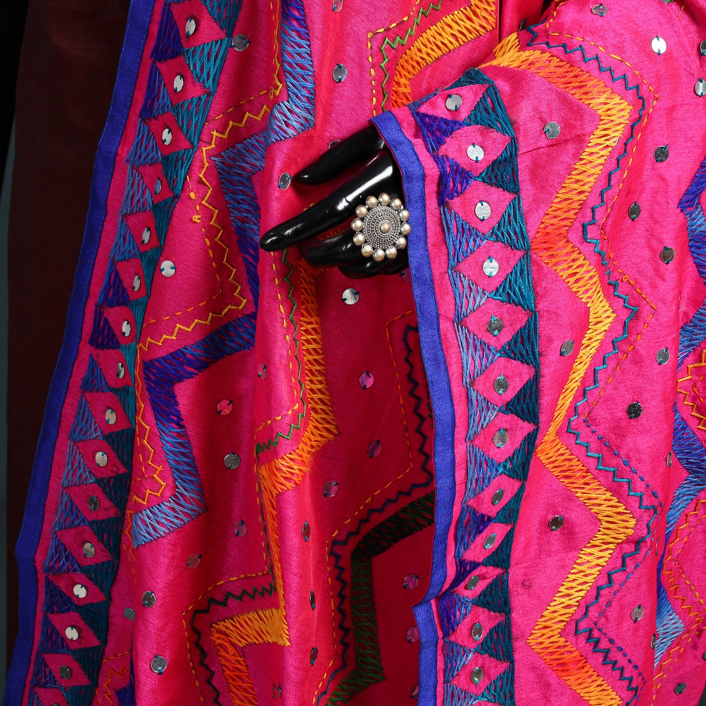 Ranihati Chanderi Silk Zig Zag Hand Embroidery Dupatta 87