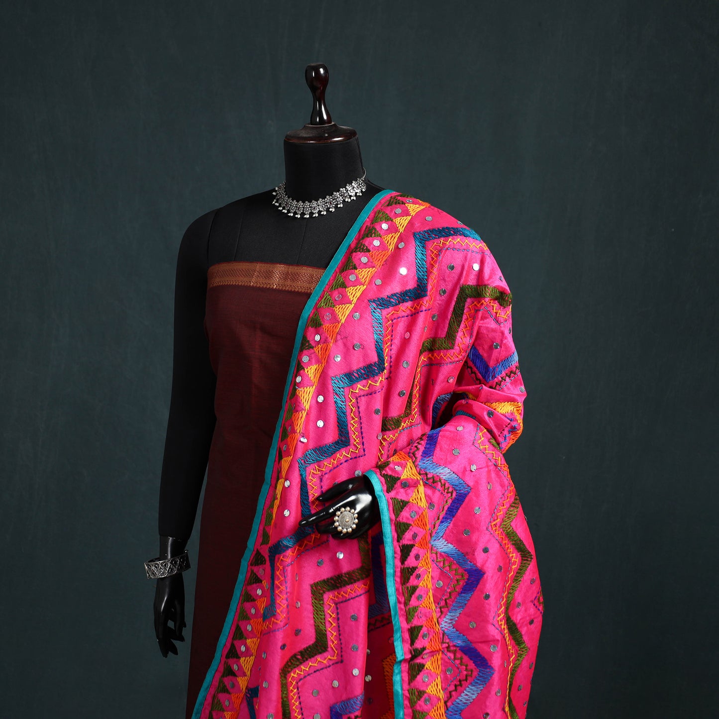 Ranihati Chanderi Silk Zig Zag Hand Embroidery Dupatta 88