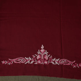 Maroon - Aari Hand Embroidery Cotton 2pc Unstitched Dress Material Kurta Set 02