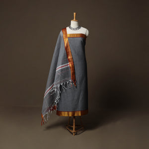 Grey - Dharwad Cotton 3pc Unstitched Dress Material Suit Set with Woven Border 37
