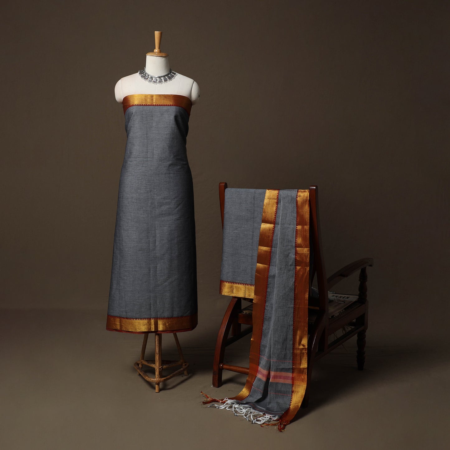Dharwad Cotton 3pc Unstitched Dress Material Suit Set with Woven Border 36