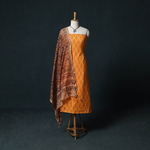Pochampally Ikat Cotton 2pc Unstitched Dress Material Kurta Set with Jewellery 03