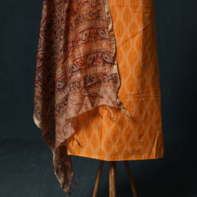 Pochampally Ikat Cotton 2pc Unstitched Dress Material Kurta Set with Jewellery 03