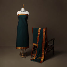 Dharwad Cotton 3pc Unstitched Dress Material Suit Set with Woven Border 35
