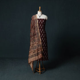 Pochampally Ikat Cotton 2pc Unstitched Dress Material Kurta Set with Jewellery 01