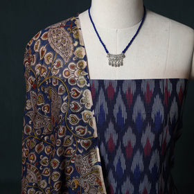 Pochampally Ikat Cotton 2pc Unstitched Dress Material Kurta Set with Jewellery 02