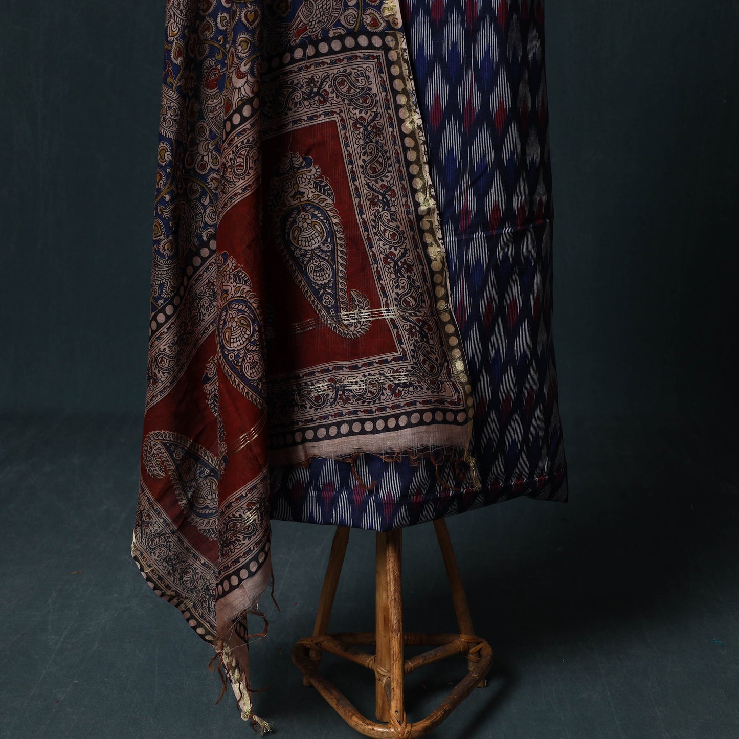 Pochampally Ikat Cotton 2pc Unstitched Dress Material Kurta Set with Jewellery 02