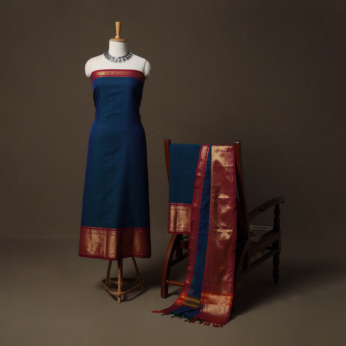 Dharwad Cotton 3pc Unstitched Dress Material Suit Set with Woven Border 33