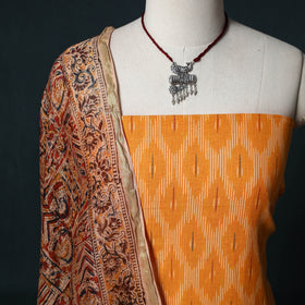 Pochampally Ikat Cotton 2pc Unstitched Dress Material Kurta Set with Jewellery 04