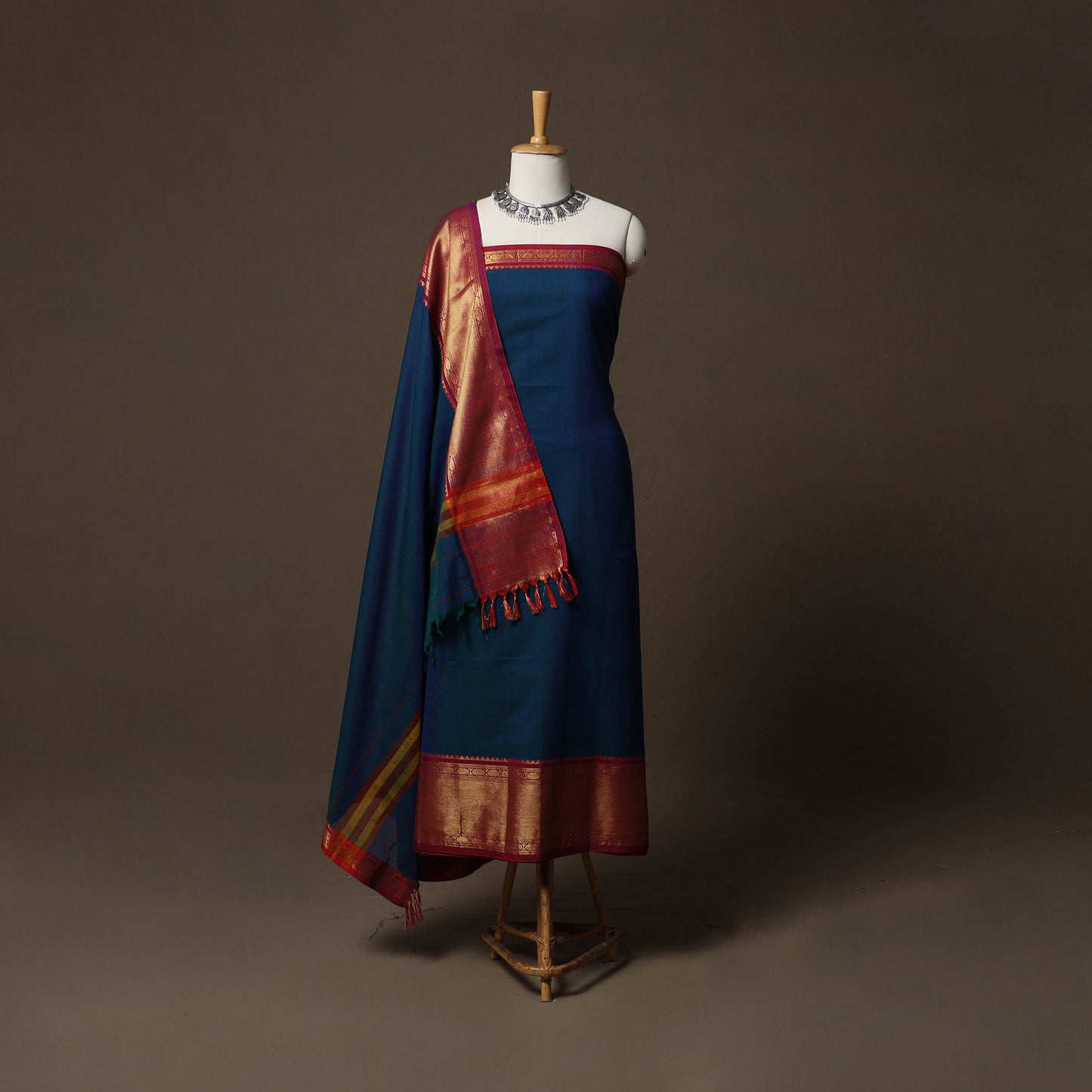 Dharwad Cotton 3pc Unstitched Dress Material Suit Set with Woven Border 33