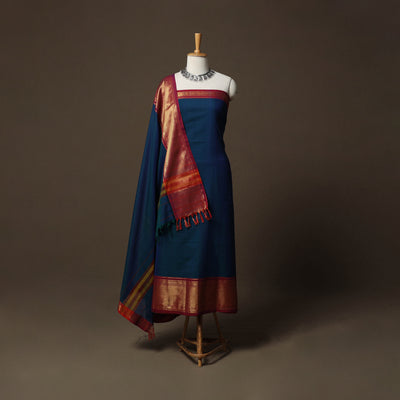 Dharwad Cotton 3pc Unstitched Dress Material Suit Set with Woven Border 33