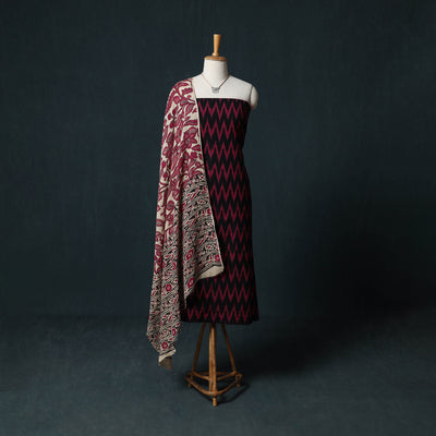 Pochampally Ikat Cotton 2pc Unstitched Dress Material Kurta Set with Jewellery 05