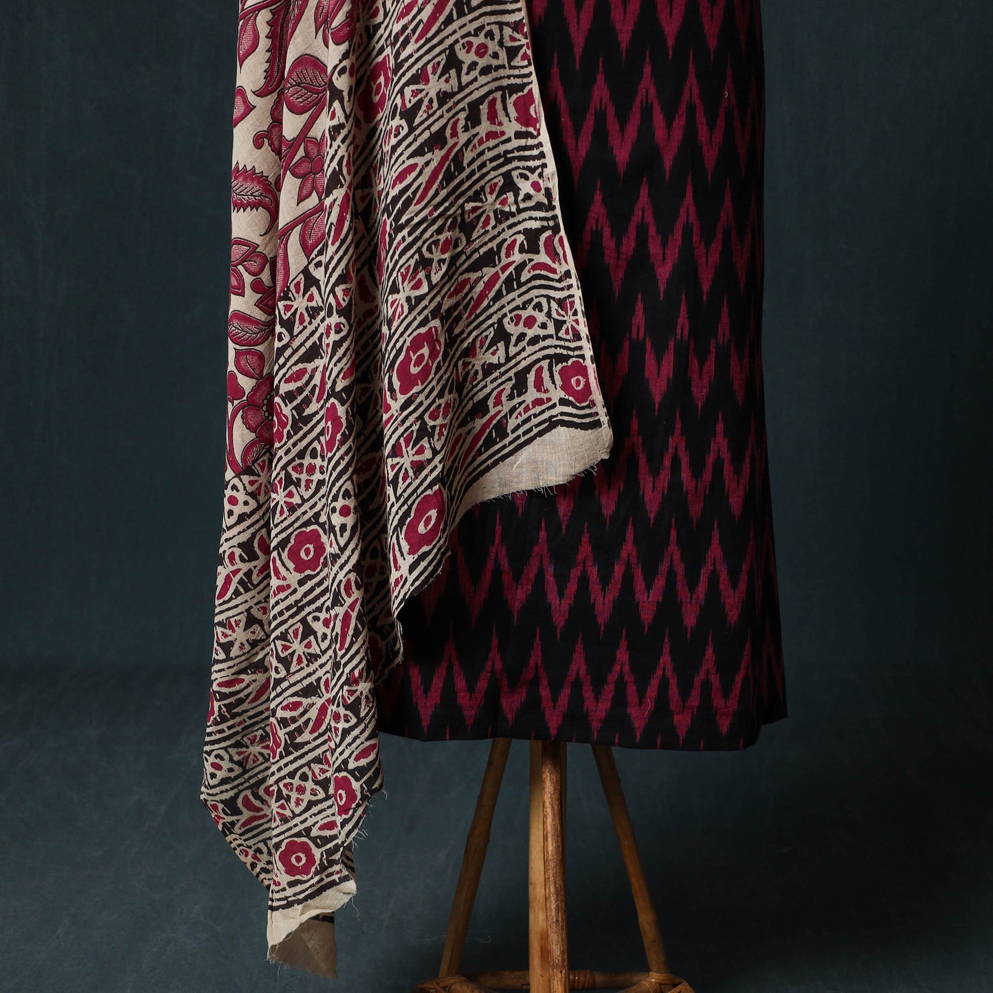 Pochampally Ikat Cotton 2pc Unstitched Dress Material Kurta Set with Jewellery 05