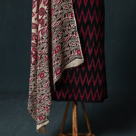 Pochampally Ikat Cotton 2pc Unstitched Dress Material Kurta Set with Jewellery 05