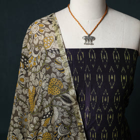 Pochampally Ikat Mercerised Cotton 2pc Unstitched Dress Material Kurta Set with Jewellery 06
