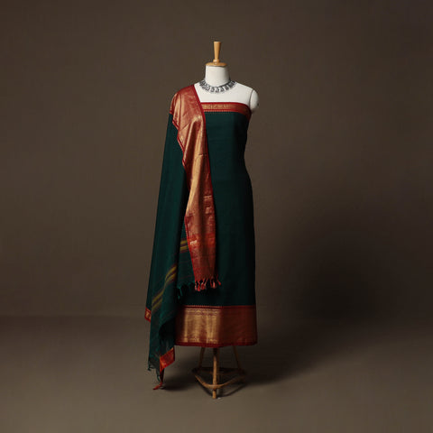 Dharwad Cotton 3pc Unstitched Dress Material Suit Set with Woven Border 31
