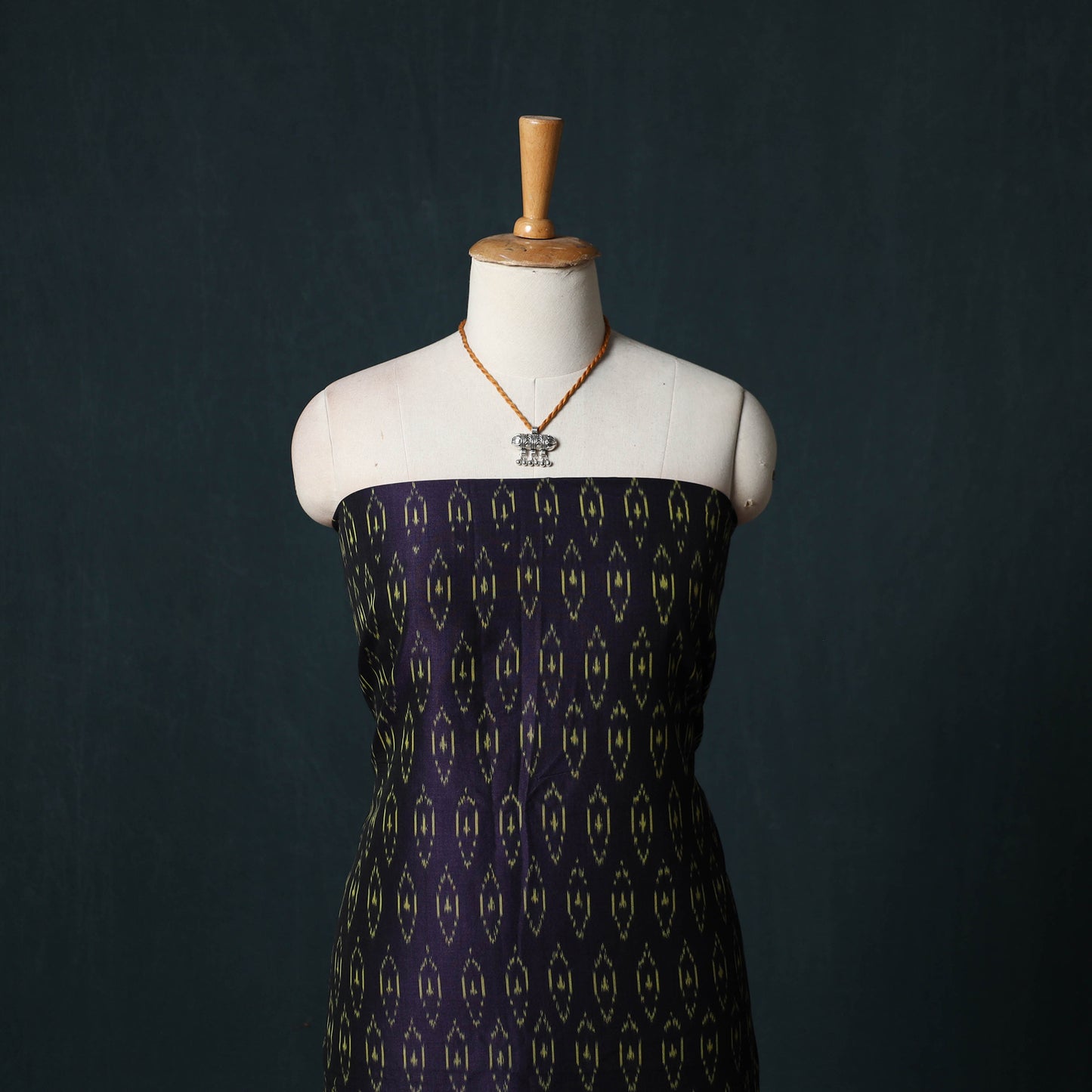 Pochampally Ikat Mercerised Cotton 2pc Unstitched Dress Material Kurta Set with Jewellery 06