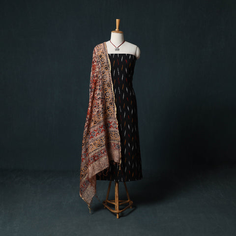 Pochampally Ikat Cotton 2pc Unstitched Dress Material Kurta Set with Jewellery 07