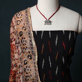 Pochampally Ikat Cotton 2pc Unstitched Dress Material Kurta Set with Jewellery 07