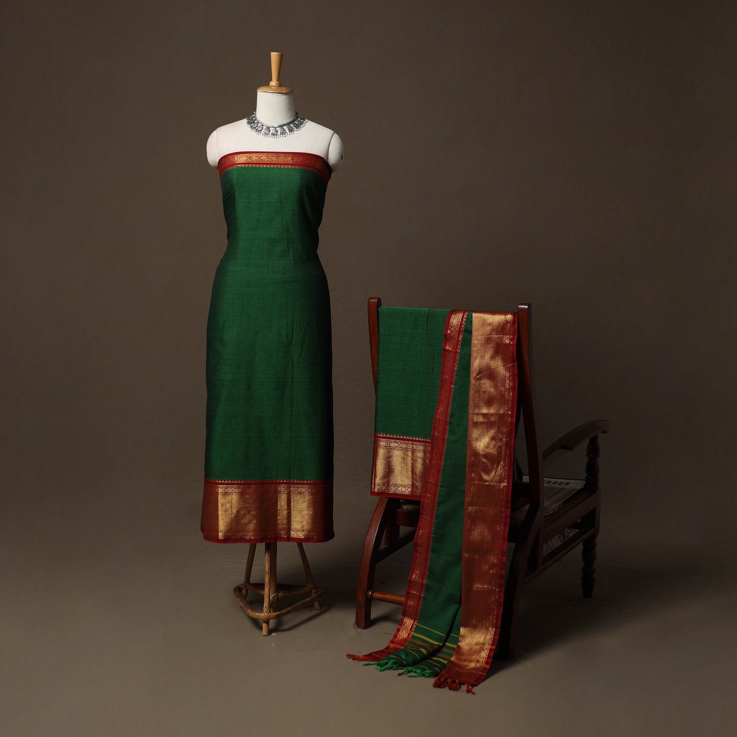 Dharwad Cotton 3pc Unstitched Dress Material Suit Set with Woven Border 30