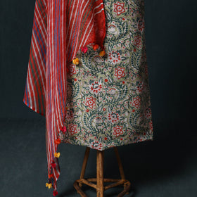 Sanganeri Hand Block Print Cotton 2pc Unstitched Dress Material Kurta Set with Jewellery 08