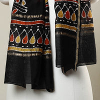 Black - Handloom Chanderi Silk Hand Batik Print Stole 01