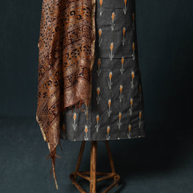 Pochampally Ikat Cotton 2pc Unstitched Dress Material Kurta Set with Jewellery 09