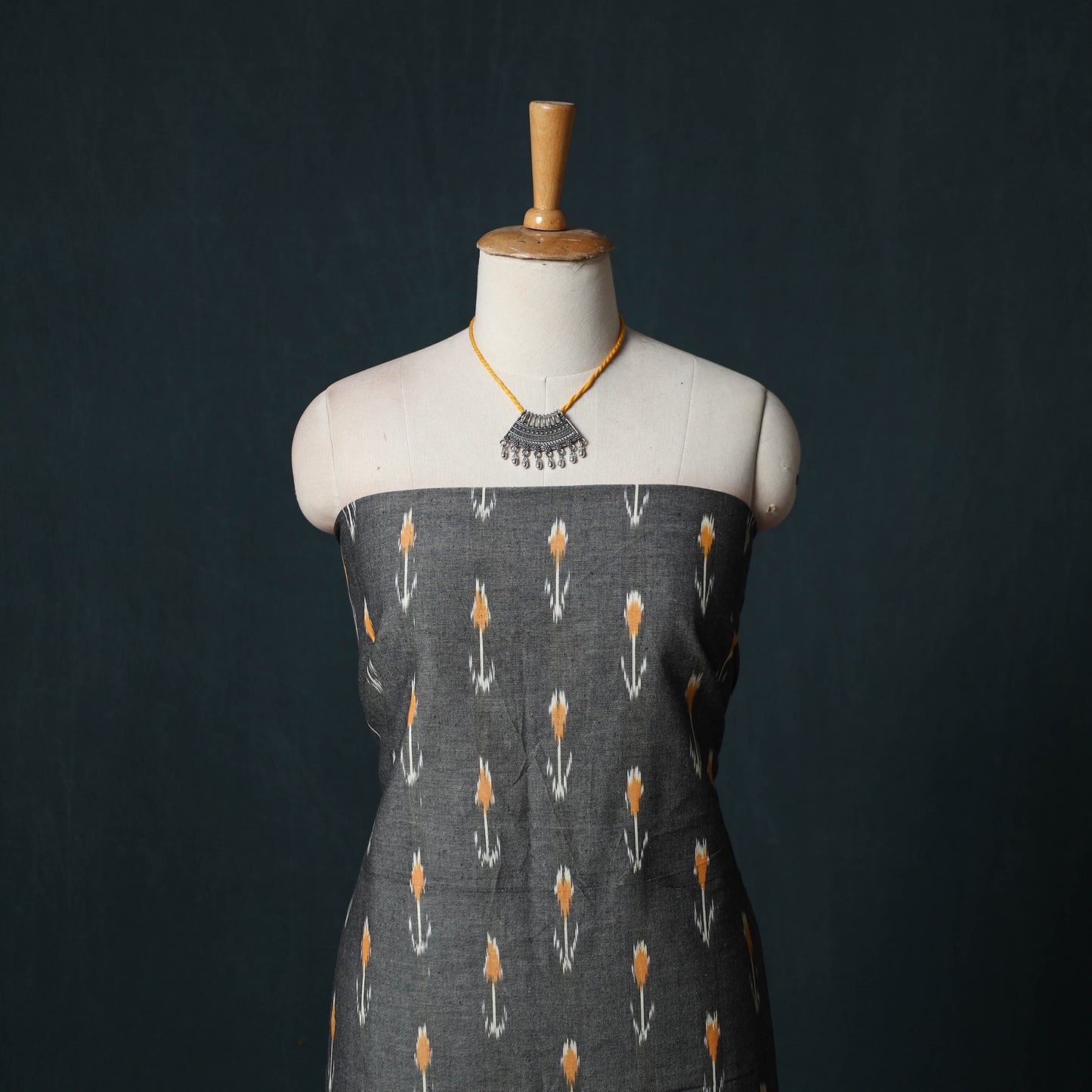 Pochampally Ikat Cotton 2pc Unstitched Dress Material Kurta Set with Jewellery 09