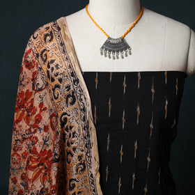 Pochampally Ikat Cotton 2pc Unstitched Dress Material Kurta Set with Jewellery 10
