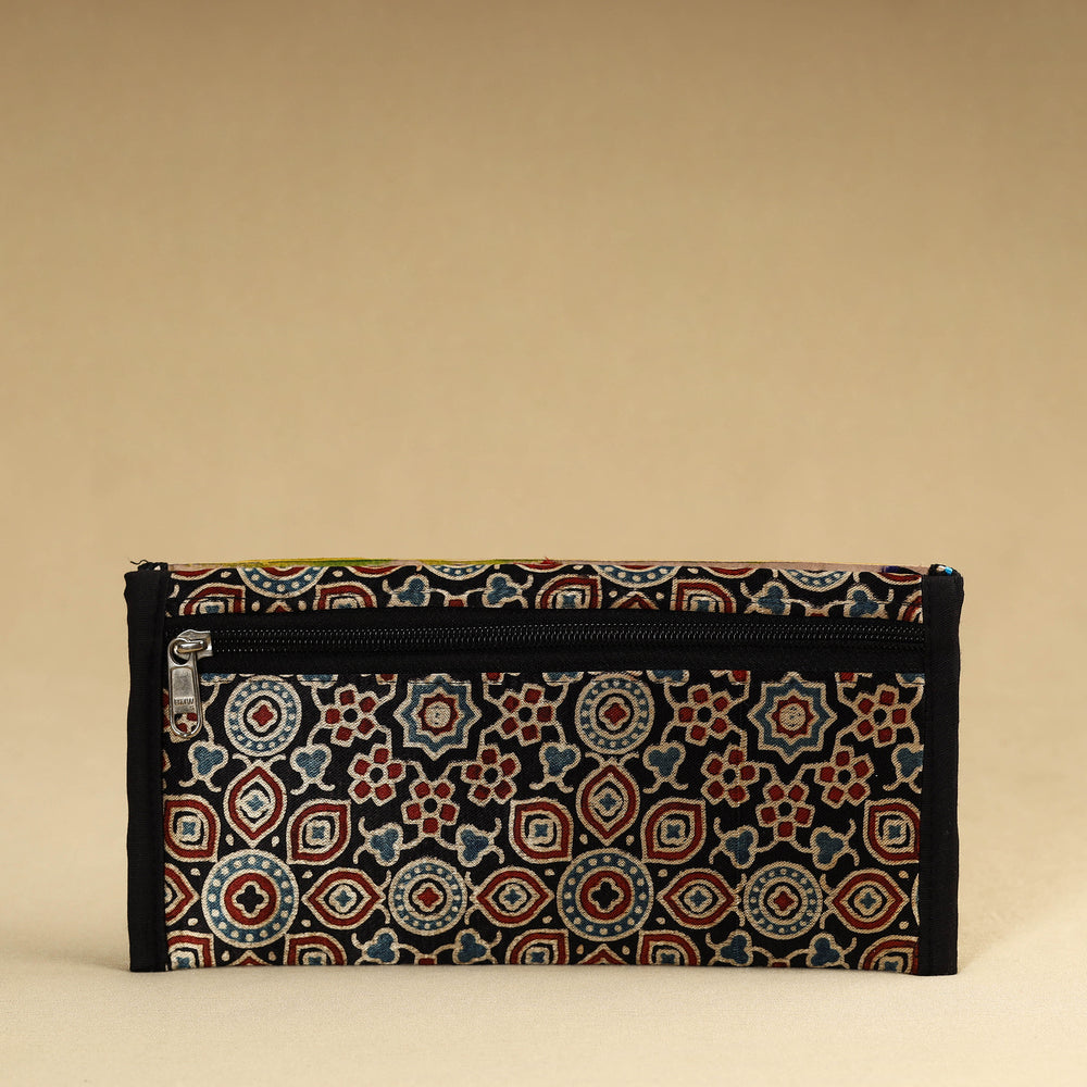 Black - Kutch Embroidery Mashru Silk Handmade Leather Wallet 02