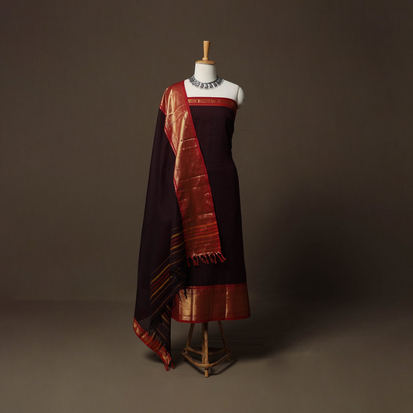 Dharwad Cotton 3pc Unstitched Dress Material Suit Set with Woven Border 27