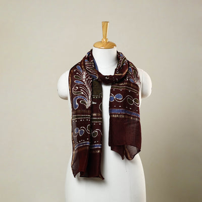 Maroon - Handloom Chanderi Silk Hand Batik Print Stole 09