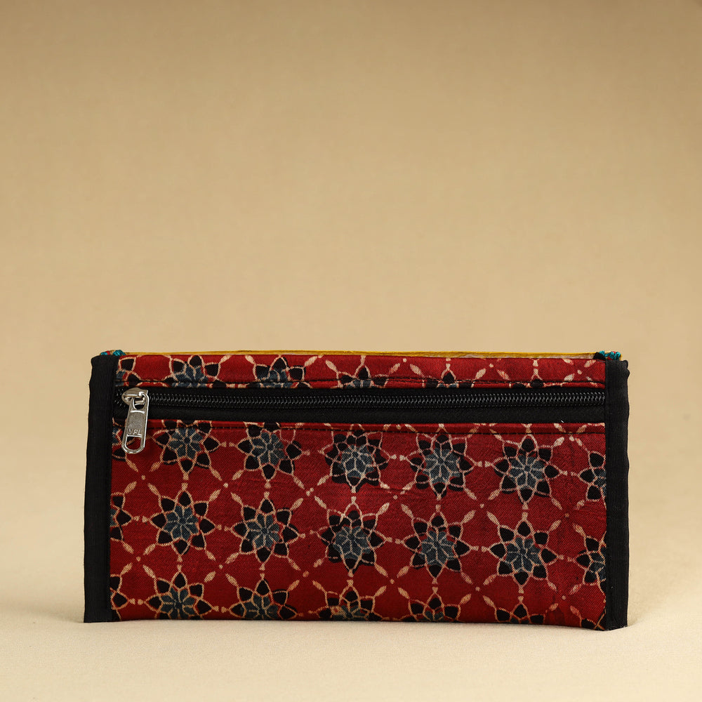 Red - Kutch Embroidery Mashru Silk Handmade Leather Wallet 03