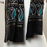 Black - Handloom Chanderi Silk Hand Batik Print Stole 11