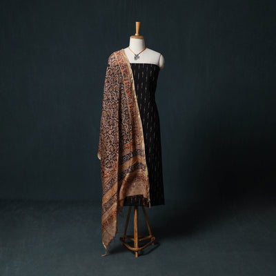 Pochampally Ikat Cotton 2pc Unstitched Dress Material Kurta Set with Jewellery 11