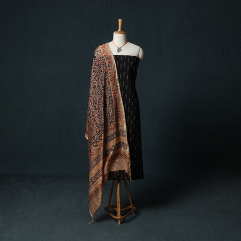 Pochampally Ikat Cotton 2pc Unstitched Dress Material Kurta Set with Jewellery 11