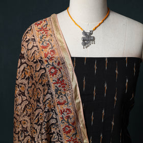 Pochampally Ikat Cotton 2pc Unstitched Dress Material Kurta Set with Jewellery 11