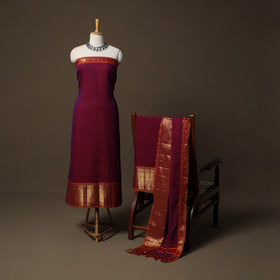 Dharwad Cotton 3pc Unstitched Dress Material Suit Set with Woven Border 26