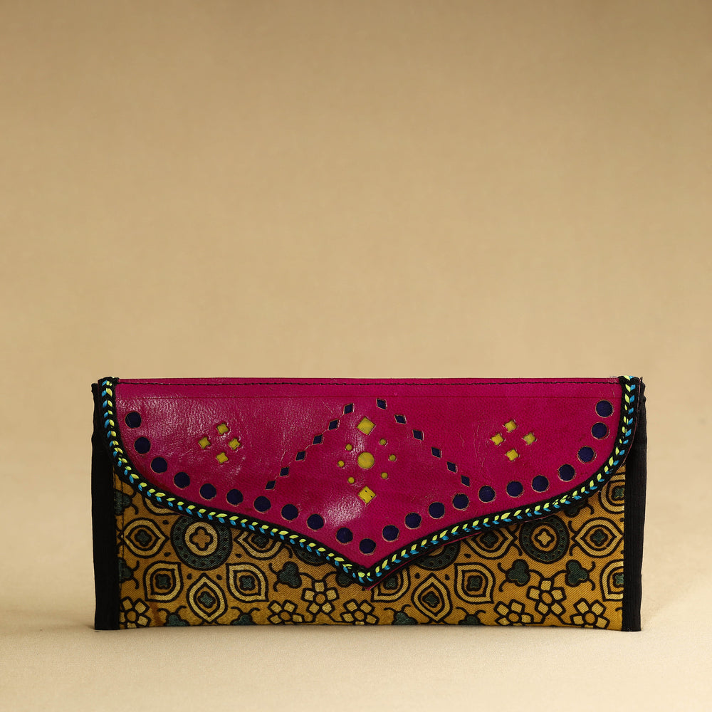 Yellow - Kutch Embroidery Mashru Silk Handmade Leather Wallet 06